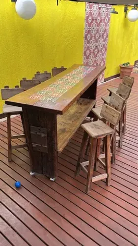 PEÇA ÚNICA!!! JOGO BALCÃO + 8 BANCOS MADEIRA RÚSTICA =   R$ 1.780,00