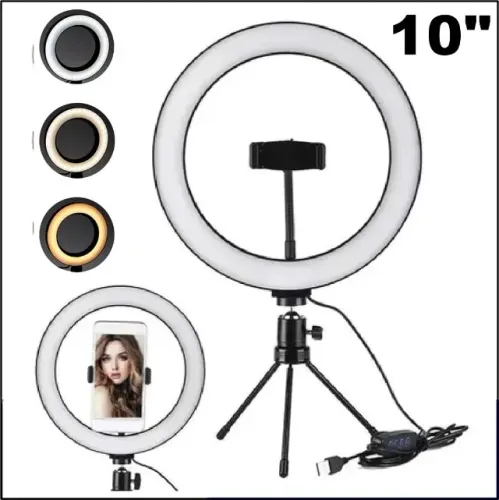Luz Para Gravar Videos Suporte Celular Tripe Mesa Ring Light 10pol