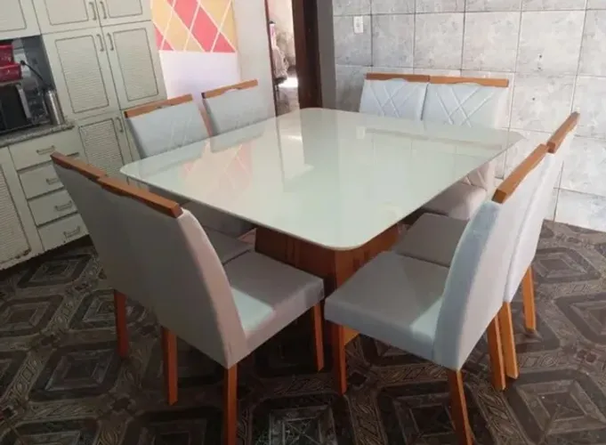 Mesa jantar 8 lugares (cadeira em madeira maçica)  pronto entrega 