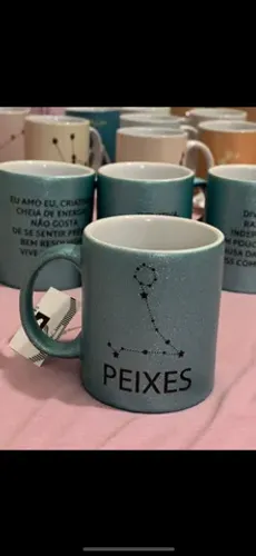 PROMOÇÃO Caneca de glitter azul dos signos 