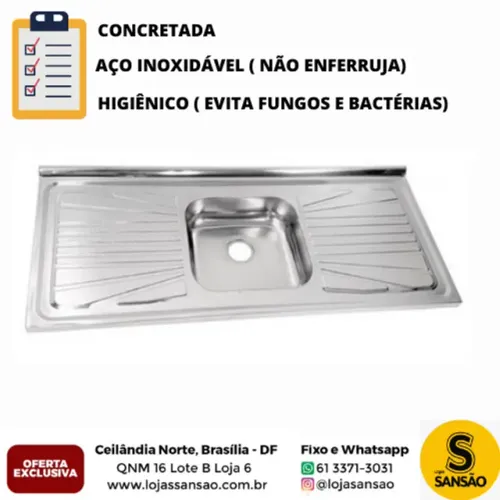 Pia de c/ cuba polida 1,20m Aço Inox