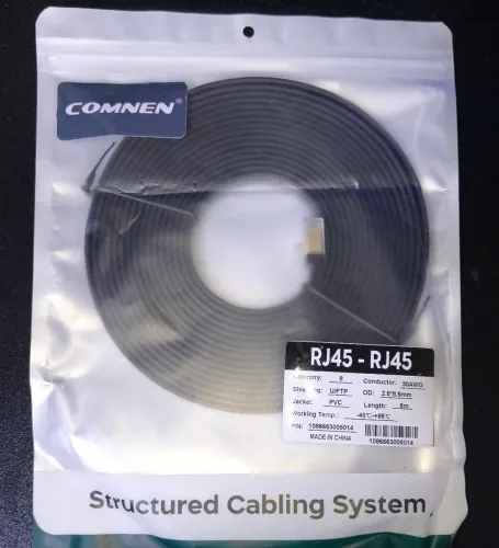 Cabo de Internet CAT8 Comnen RJ45 Flat PVC 5 Metros - Alta Velocidade