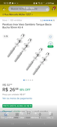 Parafuso acabamento bucha completo inox vaso sanitário.lavatorio.bacia  
