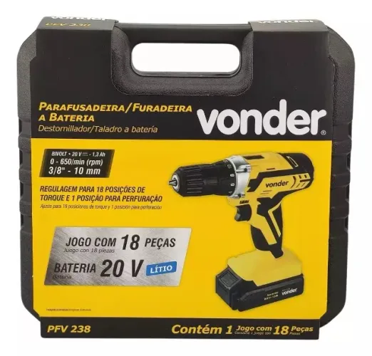 Parafusadeira Furadeira Bateria 20V Vonder PFV 238 Bivolt com Carregamento Rápido Lacrada