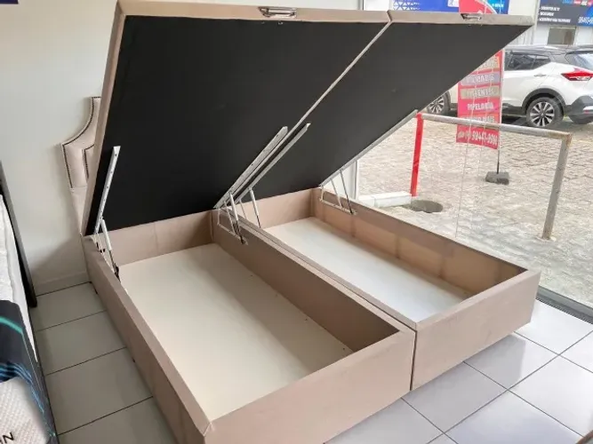 Base Box Baú Queen Nova Premium Reforçado Excelente Acabamento Suede Bege Pronta Entrega!