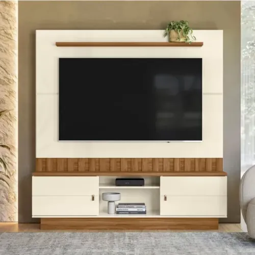 Rack Home Florianópolis Ripado Off-Amêndoa Mobler - Entrega Rápida! 