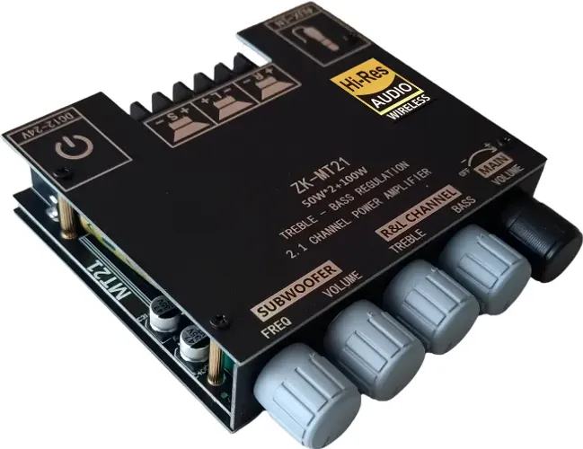 Amplificador ZK-MT21 200 Wrms 50+50+100 Wrms com qualidade Hi-end, nova firmware 2025