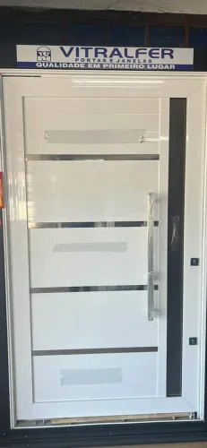 Porta pivotante de alumínio com vidro lateral 1.25x2.15 branca valor R$3.900