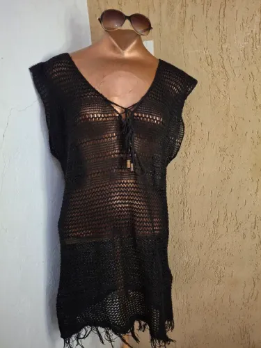Vestido saída de praia croche preto Gg