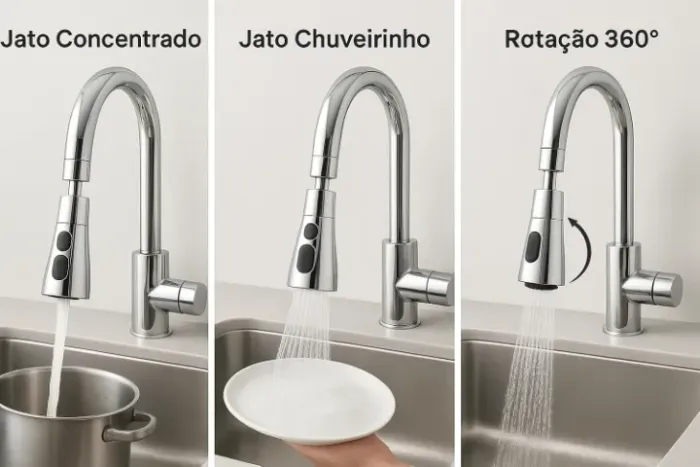 Bico de torneira para pia com 3 jatos 