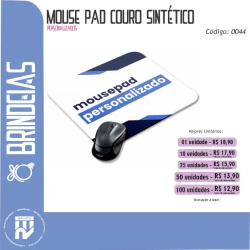 Mouse Pad Couro Sintético Personalizado | Brindes Personalizados Brindeias