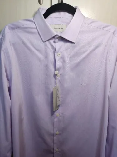 Camisa Dudalina lilás slim tamanho 40 / M / 3, algodão egípcio, nova com etiqueta