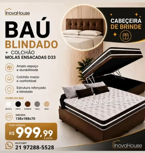 BAÚ BLINDADO + COLCHÃO MOLAS ENSACADAS D33