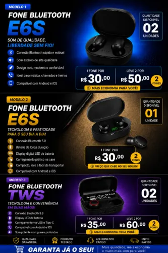 Oferta Especial:Fone de Ouvido Sem Fio Bluetooth