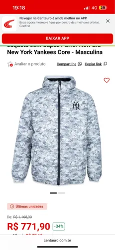 Jaqueta com Capuz Puffer New Era New York Yankees Core - M