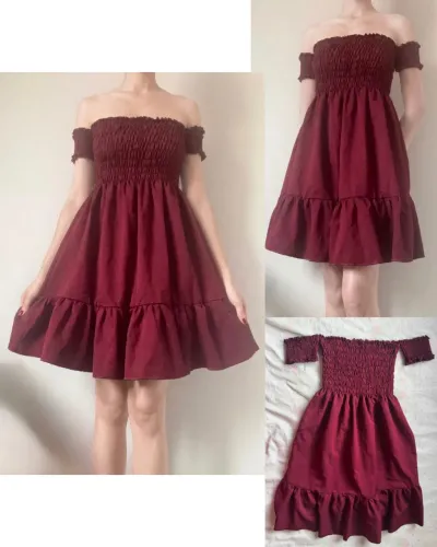 Vestido vermelho marsala detalhe em lastex manga curta