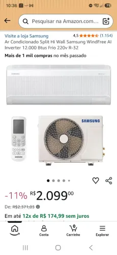 Novíssimo Ar Condicionado Samsung WindFree  12.000 Btus 220v Frio