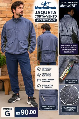 Jaqueta Corta Vento Anorak Vintage NordicTrack illumiNITE
