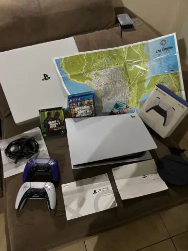 PS5 COMPLETO LEITOR 2 CONTROLES + GTA V + FORTNITE + COD + FALL GUYS + JOGOS