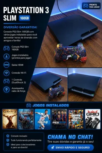 ? PS3 Slim 250GB + controle + jogos instalados!