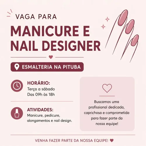 Vaga para manicure e nail designer