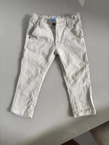 Calça Infantil de Brim Cor Gelo com Ajuste na Cintura - 1 Ano