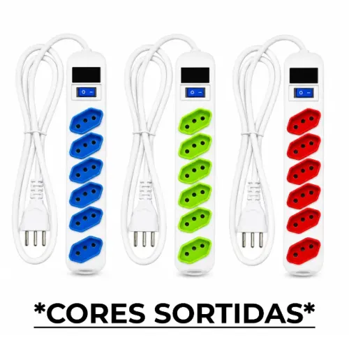 Filtro de Linha Extensão Elétrica 6 Tomadas Bivolt com Fusível Knup 1.5m (Cor Sortida)