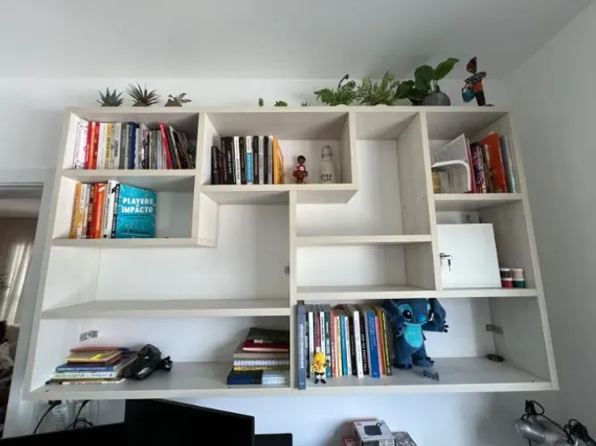 Escritório Planejado completo - Escrivaninha Dupla + Estante de Livros
