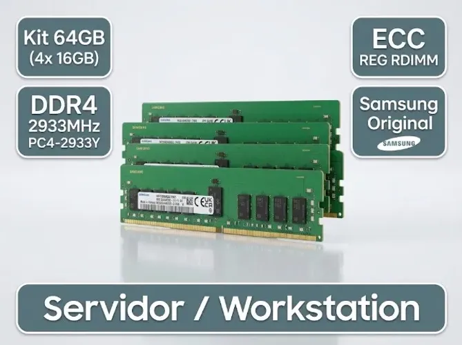 Kit 64GB Memória RAM DDR4 ECC 4x16GB Sansumg PC4-2933Y - Servidor HP DELL / X99