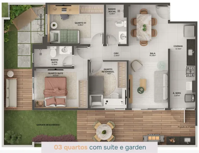 Garden 3 quartos 2029