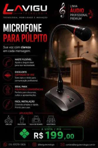 Microfone para Púlpito Gooseneck de Mesa Haste Flexível - NOVO na Caixa