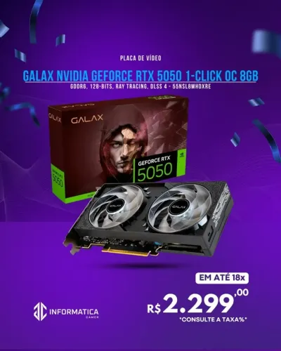 PLACA DE VÍDEO GALAX NVIDIA GEFORCE RTX 5050 1-CLICK OC 8GB