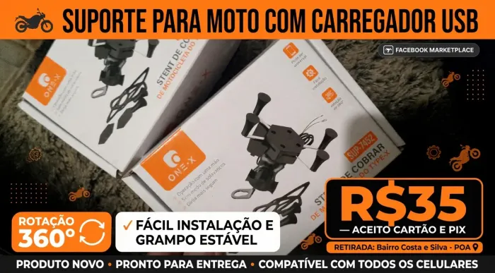 Suporte para moto com carregador USB