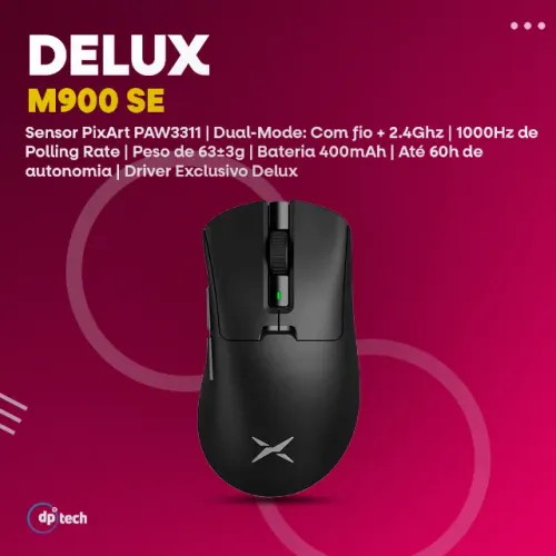 Mouse Delux M900 SE Wireless | Sensor PAW3311 | 12.000DPI | 63g | 1000Hz -Entrega Grátis-