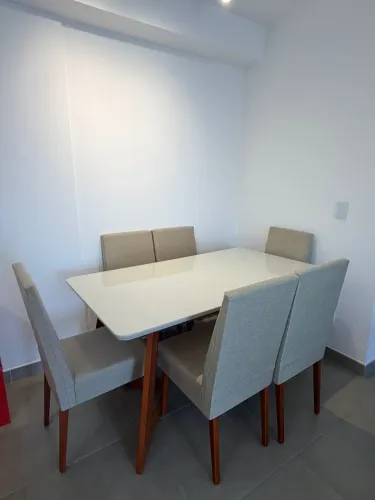 Mesa de jantar Offwhite tampo de vidro + 6 cadeiras 