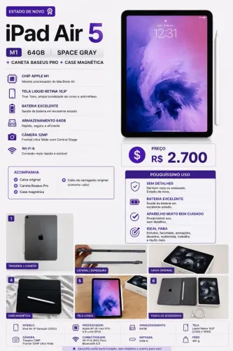 iPad Air 5 + caneta Baseus pro + case