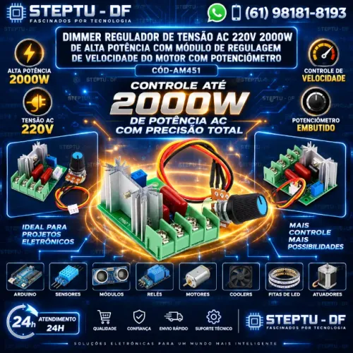 Regulador de Tensão Ac 220v 2000w Dimmer com Módulo de Regulagem COD-AM451