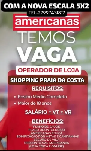 Vaga de trabalho na americanas