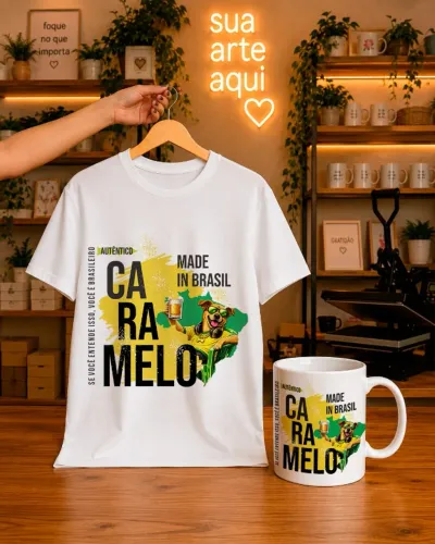 Camiseta "Aqui é o Brasil" Caramelo - Estampa Exclusiva e Estilo Único!
