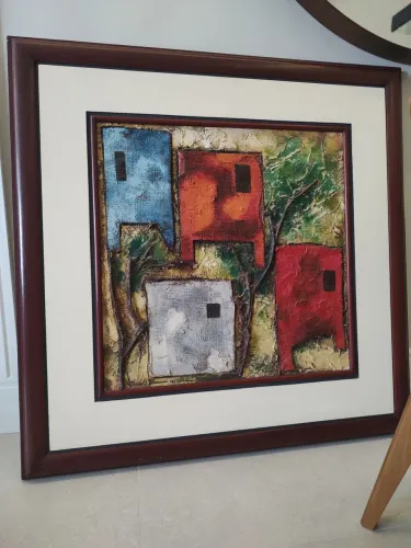Quadro decorativo 94 x 94 cama, moldura de madeira, fino acabamento e alto padrão