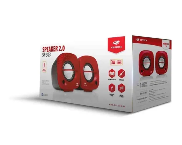 C3Tech SP-303 Speaker 2.0, Altos-Falantes para Computador, Vermelho