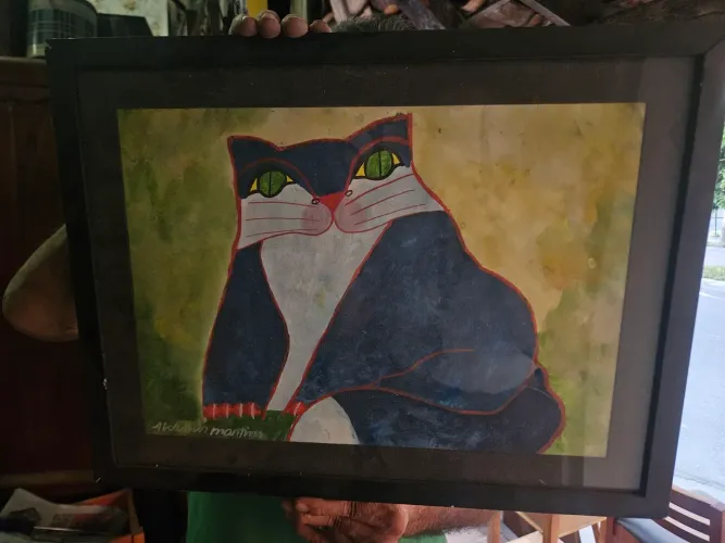 Quadro de gato do ALDEMIR MARTINS original (COM AUTENTICAÇÃO)
