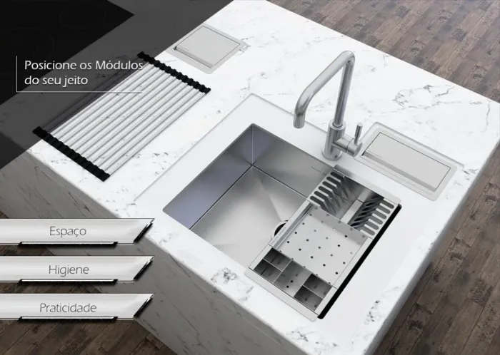 Calha úmida inox 3 módulos (para cuba gourmet)