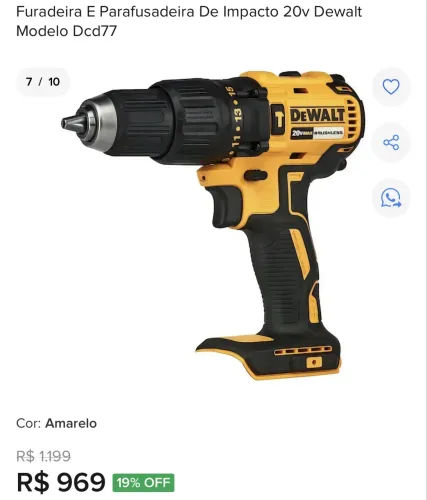 Furadeira E Parafusadeira De Impacto 20v Dewalt Modelo Dcd77
