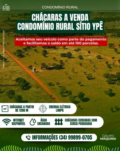Chácaras a venda em Condomínio Rural com infraestrutura completa.