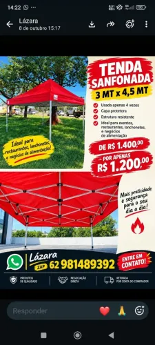 Tenda sanfonada 3MT x 4,5MT vermelha