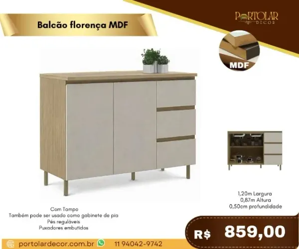 Balcão Florença MDF, a pronta entrega
