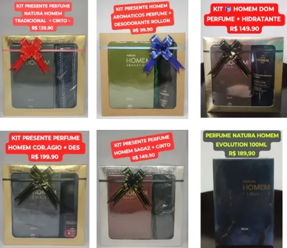 PERFUMES NATURA LINHA HOMEM VALORES ENTRE R$ 99,90 Á R$ 189,90 