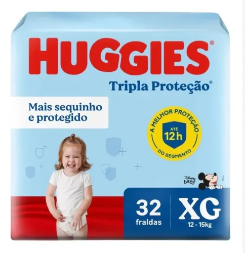 Fralda Descartável Huggies Tripla Proteção Mega Tamanho Xg - com 32 Fraldas