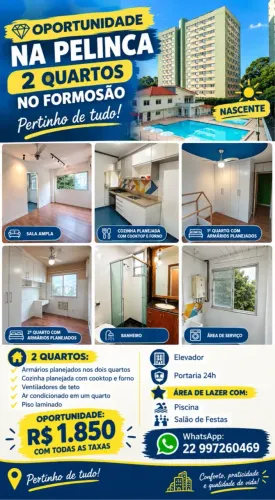 LINDO APT 2 QUARTOS NA PELINCA COM ARMÁRIOS 2 QUARTOS NO FORMOSÃO